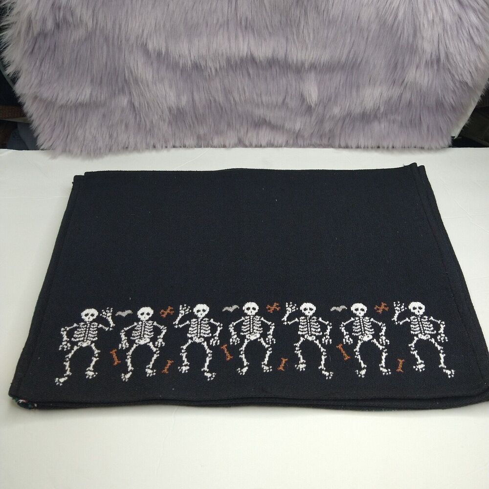 Mainstream Inc. Set of 4 Woven Halloween Dancing Skeletons Black White Placemats